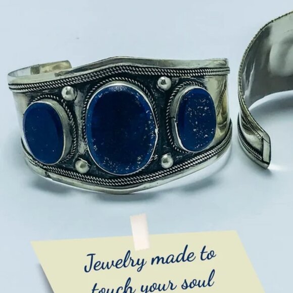 Single Tribal Stones Boho Cuff, Afghan Kuchi Ethnic Bracelet, Handmade Cuff - Picture 6 of 6